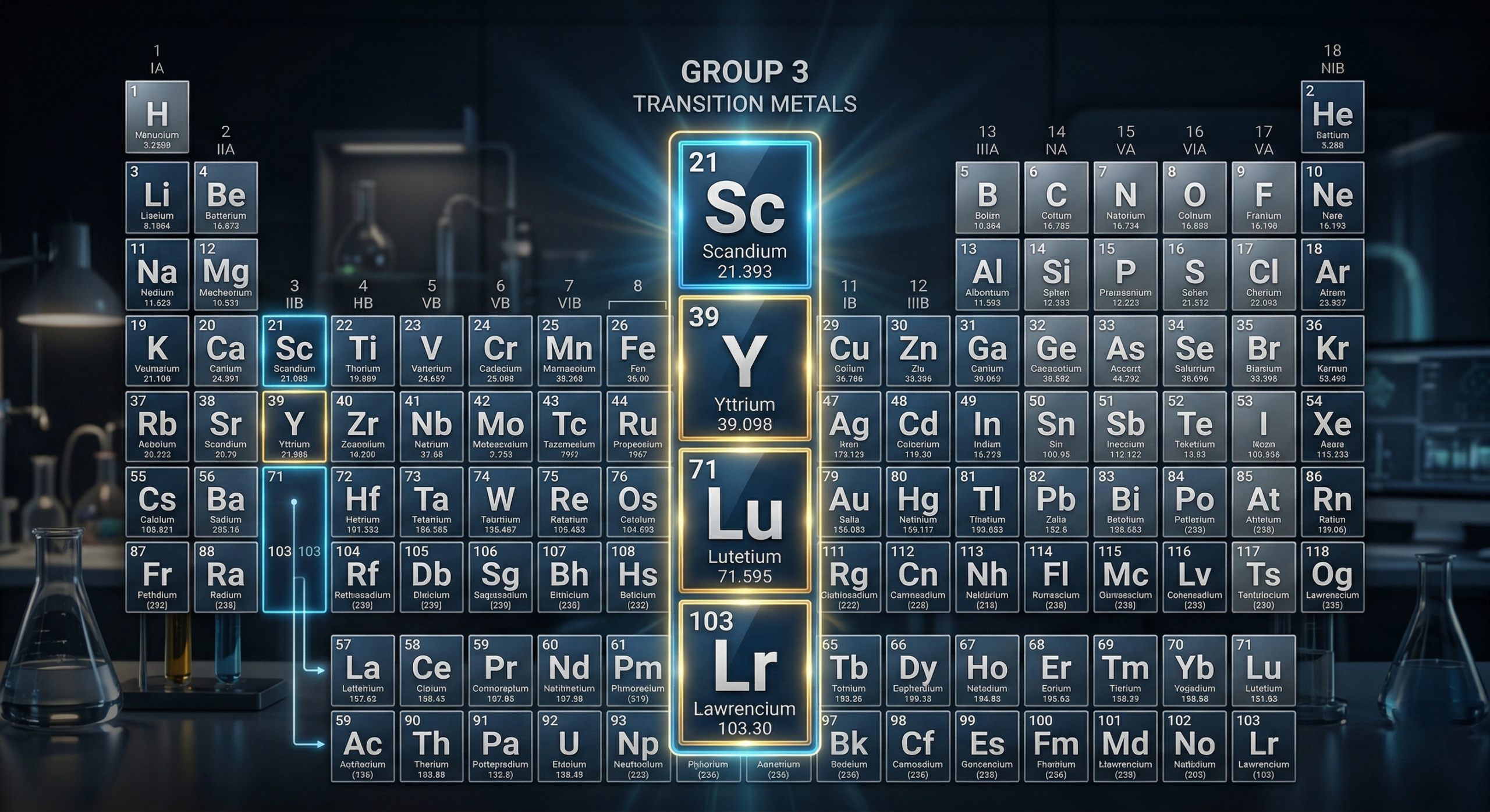 Image of the Periodic Table focusing on Group 3 Elements