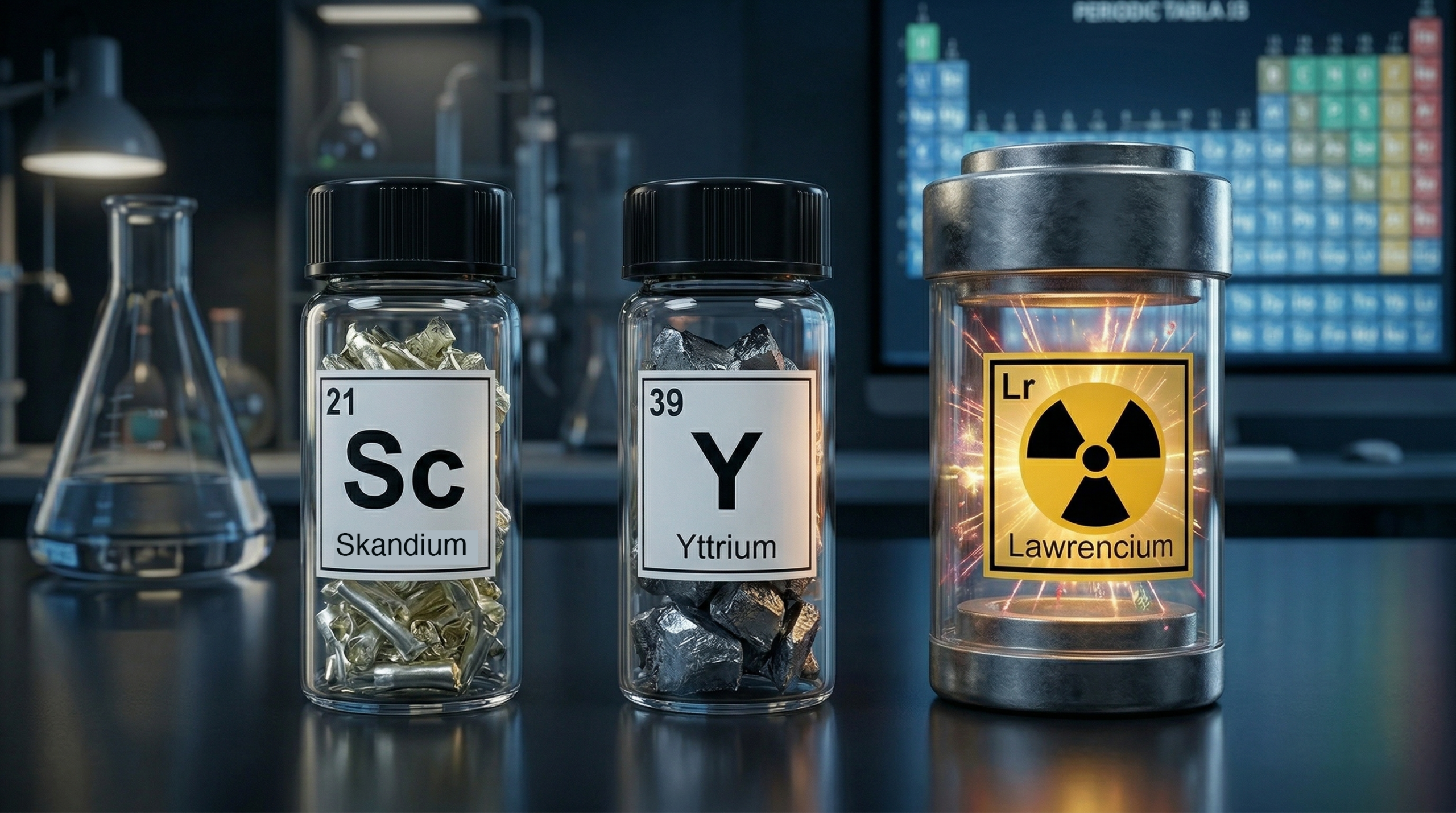 Illustrasie van Skandium, yttrium en Lawrencium