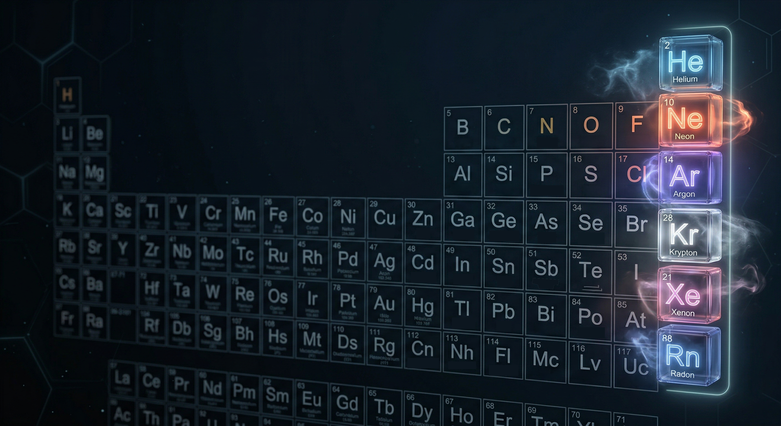 Image illustrating and focusing on Group 8 Periodic Table Elements